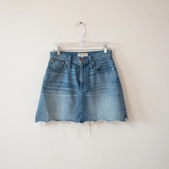 Madewell A line raw hem jean denim skirt 26 (e18) - Picture 2 of 7